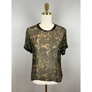 Storm Camouflage Sheer Shirt Top Womens Size 8 Crinkled Short Sleeve Camo